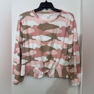 Skye's the Limit Pink Camo Knot-Front Long Sleeve Tee